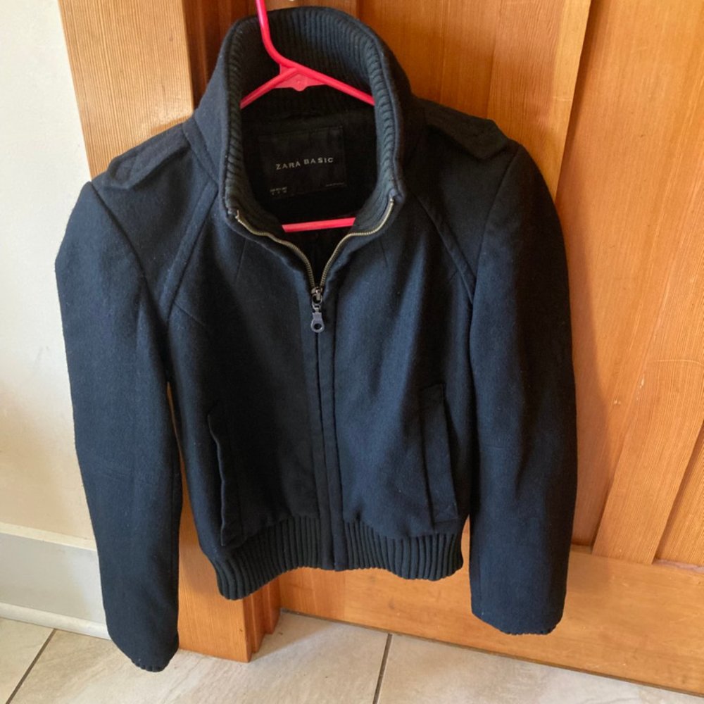 Zara Basic Black Wool Bomber Us Small - image 1